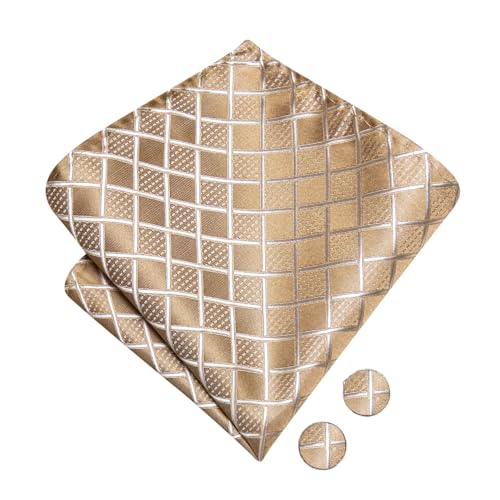 Image of Hi-Tie Champagne Bow Ties for Men Plaid Dots Handkerchief with Cufflinks Mens Bowtie Sets for Wedding Formal Party