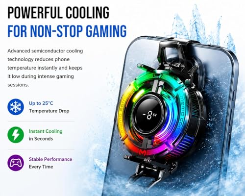 Image of EDNITA Memo Game Cooling Fan with Digital Temperature Display | Magnetic Mobile Phone Cooler | AI & L1-5V Cooling | 3 RGB Modes | Gaming Cooler for Smartphones