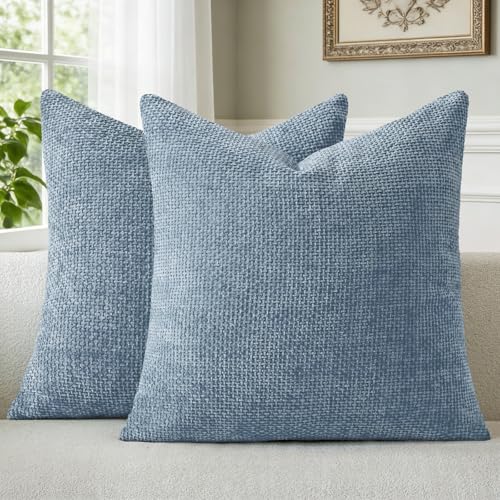 A Moment Blue Chenille Cushion Cover Throw Pillow Covers 45 x 45 CM Pack of 2 Modern Decorative Pillowcase Farmhouse Cross Pillows