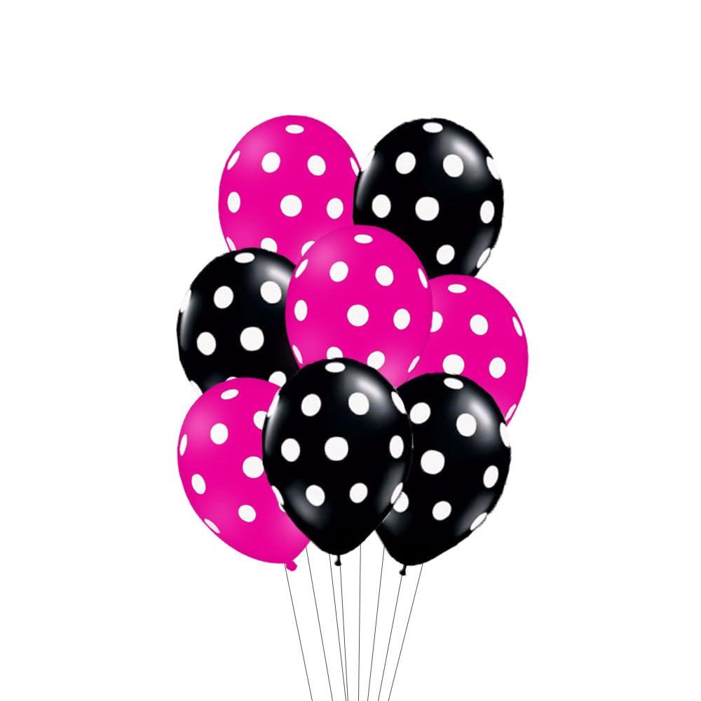 AnnoDeel 50Pcs Hot Pink Polka Dot Latex Balloons, 12inch Hot Pink and Black Polka Dot Balloons for Valentine's Day Brithday Balloon Wedding Balloon decoration