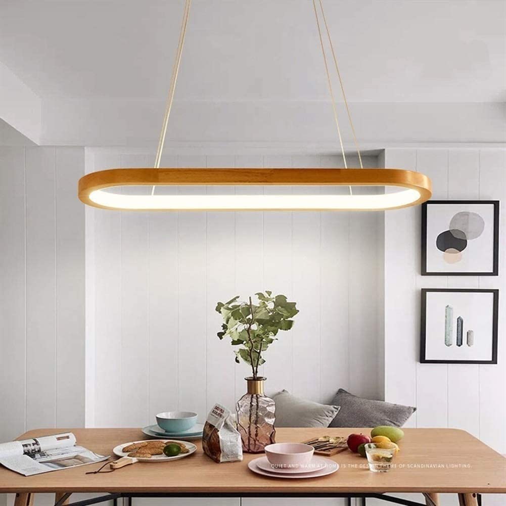 chandelier Lampa wisząca Nowoczesna lampa wisząca LED 33 W Drewniany żyrandol eliptyczny Biały Lampshde Wisząca lampa sufitowa do salonu Gabinet Bar Wyspa kuchenna Biurowa lampa wisząca pendant lamp