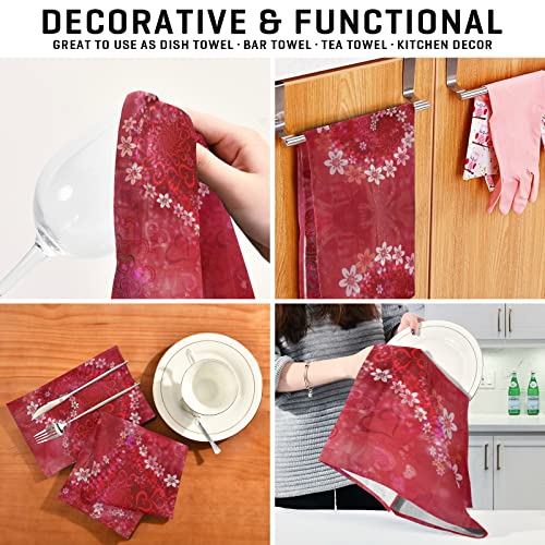 Happy Valentine's Day Love Flowers Bath Hand Towel Pink Heart Floral Kitchen Dish Towels Rags 18X28 In Super Absorbent Lint Free Cleaning Cloths Tea Bar Soft Towel Set Bathroom Accessories Set Of 1 #TOP3