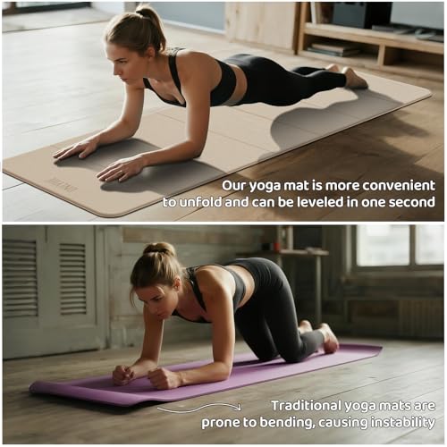 Image of Foldable Yoga Mat Exercise Mat for Home Workout, Comfortable and Durable, 8mm Thick Portable Folding Mat, Non-Slip, Pilates Mat Thick, Outdoor Use, Meditation, Travel, Camping (71 inchx24 inch x 0.3 inch) (Milk Coffee + Black) (Brown+Black)