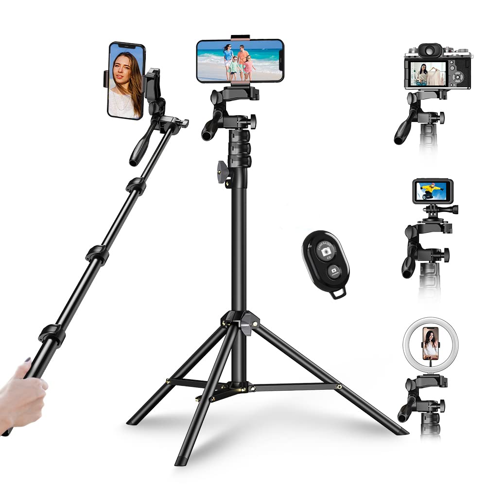 Irfora 180cm/70in Selfie Stick Treppiede in Lega di Alluminio con Sostituzione dell'Otturatore Remoto per GoPro Fotocamera Smartphone Vlog Selfie Foto di Gruppo Scattare Streaming Live