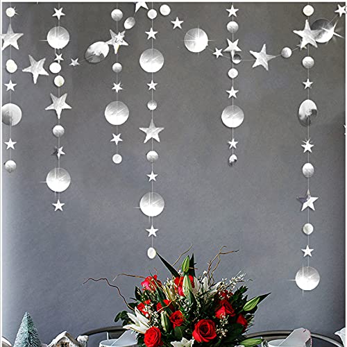3 Pack Silver Party Decorations Moon Star Garland Ramadan Hanging Stars Circle Streamer Banner Backdrop Background For Wedding Birthday Christmas New Year Eid Graduation Decor #TOP4