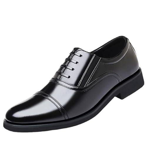 Men's Genuine Leather Dress Shoes Vintage Lace-Up Casual Wedding Business Tuxedo Shoes Casual Comfortable Oxfords Shoes(8.5) Black