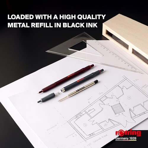 Image of Rotring Ball Point Pen 1.0mm Medium Point Black Ink Choctruffle All Metal Body Hexagonal Barrel Non-Slip Knurled Grip Refillable 600 Series