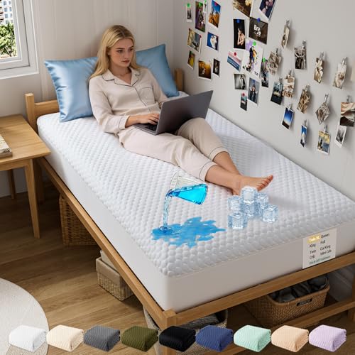 OhGeni 100% Waterproof Mattress Protector Twin XL Size Mattress Soft Pad Pet Hair & Bedwetting Resistant Cooling Fitted Sheets Washable Bed Cover Over 99 Count Hex Bumps