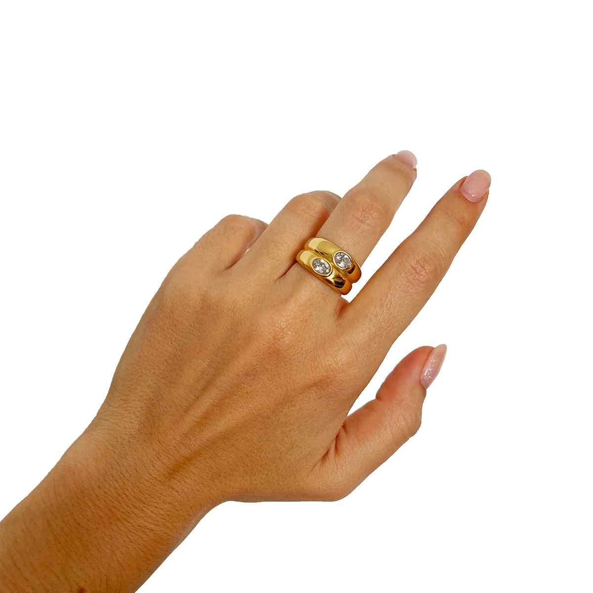GOLDENCAT Anillo Infinity White Talla 7, Anillo con Circonitas Blancas, Diámetro interno del aro 17,3 mm, Zircon, Acero Inoxidable, Baño Oro 18k