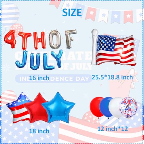 Image of 4th Of July Balloons 16 Inch, American Flag Balloons, 12 Inch Red White Blue Balloon And Star Balloon For Presidents, Patriotic, 4th Of July Decorations