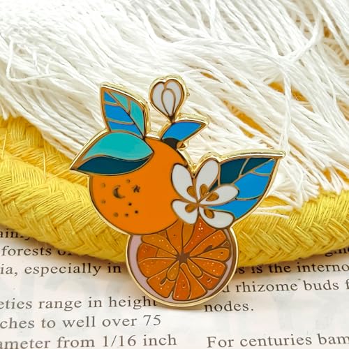 Image of Orange Flower Enamel Pin - Fruit Series | Premium Enamel Pin - Statement Lapel Pin - Plated Badge for Clothing, Bags, Hats, Jackets, and Lanyards