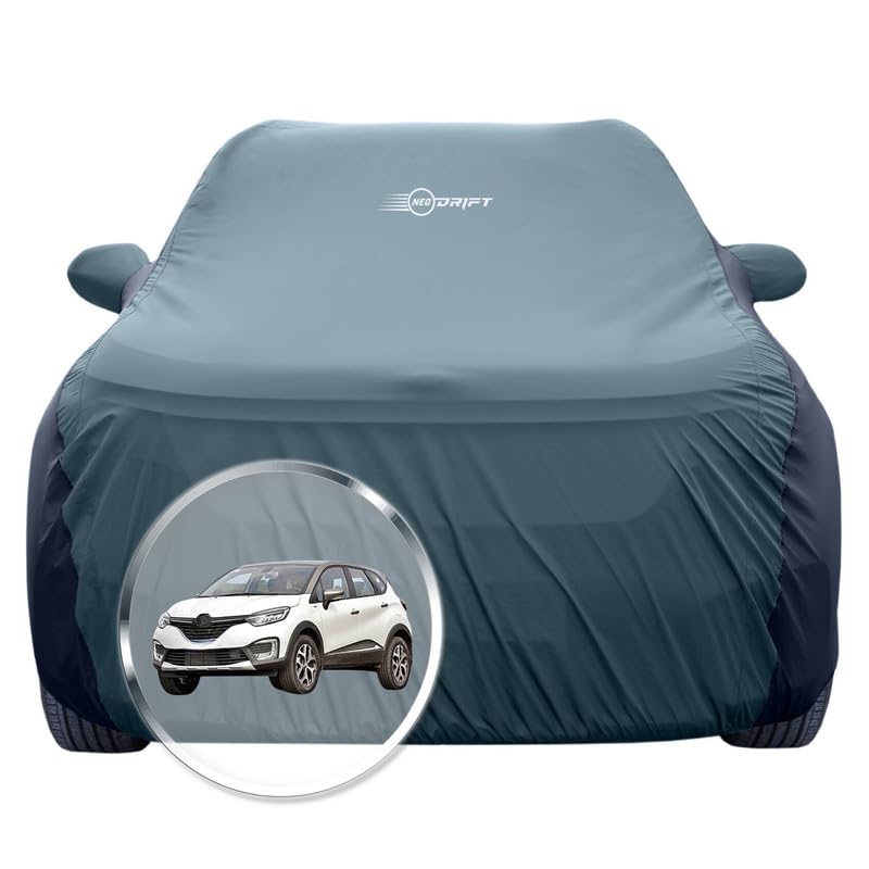 Image of NEODRIFT 'SuperTech' Car Cover for Renault Captur (100% Water-Resistant, All Weather Protection, Tailored Fit, Multi-Layered & Breathable Fabric) (Colour: D.Green+Black)