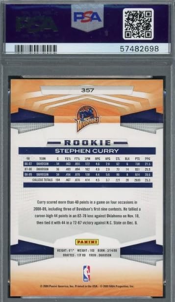 2009-10 Panini Steph Stephen Curry Graded PSA 8 NM-MT NBA Basketball Rookie Card #357