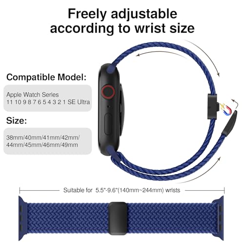 Image of Braided Stretchy Band Compatible with Apple Watch Bands 38mm 40mm 41mm 42mm 44mm 45mm 46mm 49mm Women Men, Soft Nylon Solo Loop Magnetic Sport Strap for iWatch Series 11 10 9 8 7 6 5 4 3 2 1 SE Ultra