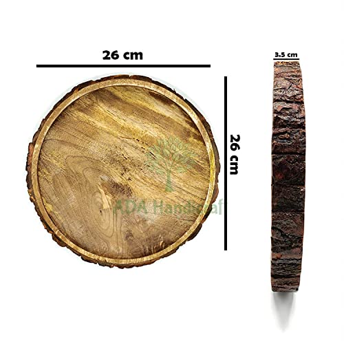 Image of ADA Handicraft Premium Handmade & Handcrafted Pakka Mango Wood Serving Tray For Food And Drinks (26 X 26 X 3.5 Cm) | Multipurpose Wooden Tray /Serving Platter Trays /Home Decor /Gift Items, Round