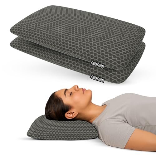 Image of CareFoam Orthopedic Memory Foam Pillow for Comfortable Sleep, Neck & Shoulder Pain Relief with Removable Zipper Black Jacquard Cover 24 x 16 x 4 Inch Pack of 2