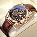 OLEVS Brown Watches for Men Quartz Stainless Steel and Leather Watch Big Face Analog Chronograph Rose Gold Watches Men with Date Waterproof Elegant Business Cuff Men's Wrist Watch Reloj para Hombre