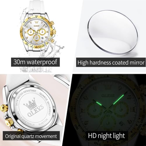 Image of OLEVS Luxury Diamond Small Female Watches - Stainless Steel Bracelet, Waterproof Business Dress Analog Luminous Date Ladies Watches