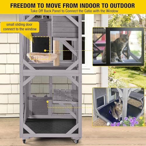 Image of Aivituvin Cat House Outdoor Catio Cat Enclosures on Wheels 70.9 inch Kitty House with Upgraded Resting Box,Waterproof Roof