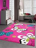CARPETIA Kinderteppich Spielteppich Kinderzimmerteppich Mädchen Schmetterling pink Größe 120x170 cm