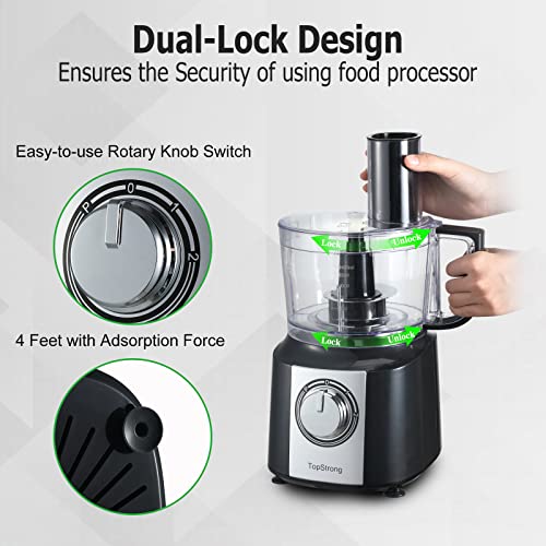 Food Processor, TopStrong 6-in-1 Food Processor and Blender with Chopping Slicing Shredding Kneading Stirring, 800W, 2 Speeds with Pulse, 2L Mixing Bowl, 3-in-1 Cutting Disc - Image 4