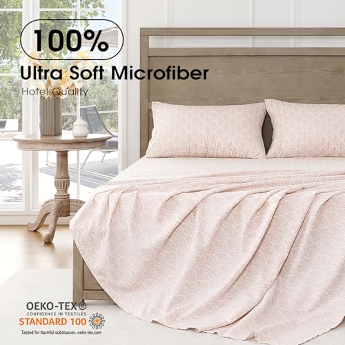 Image of FreshCulture Printed Bed Sheets - Ultra Soft King Size Sheets Set - Brushed Microfiber Damask Sheets - Deep Pockets up to 16 inch - Easy Care - Hotel Luxury 4 Piece Pattern Printed Sheets King, Adana