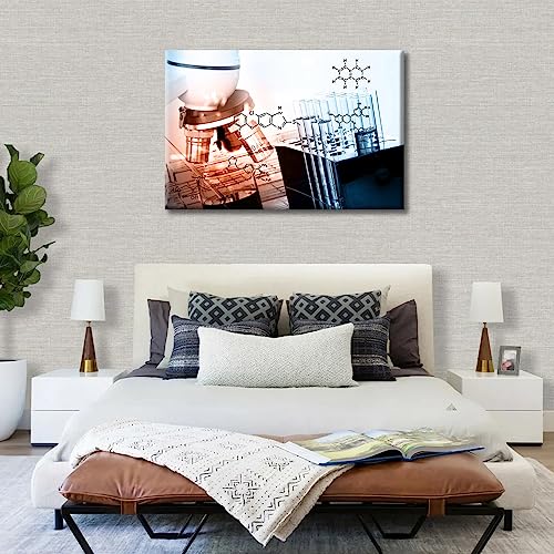 Image of TUMOVO Laboratory Research Canvas Paintings Office Decor Clinical Laboratory Painting Wall Decor 1 Pieces Microscope Home Decor Ready to Hang, 24 inch Wx36 H
