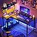 Homieasy Small Gaming Desk with Power Outlets Pegboard LED Light, 43 Inch L Shaped Computer Desk with Monitor Stand Storage Shelves, Reversible Corner Desk with Headset Hooks, Carbon Fiber Black