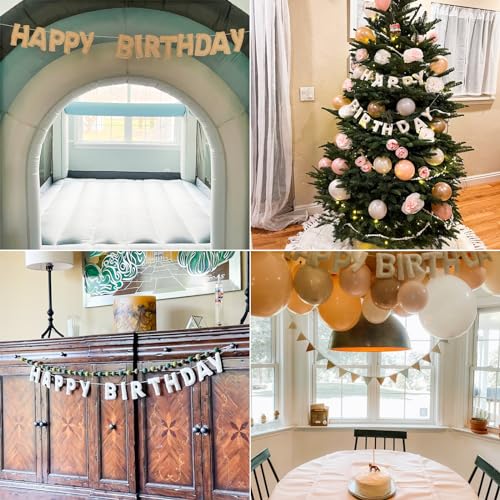 image for KUQJJQU Pre-Strung Happy Birthday Banner - Felt Ball Garland, White Th