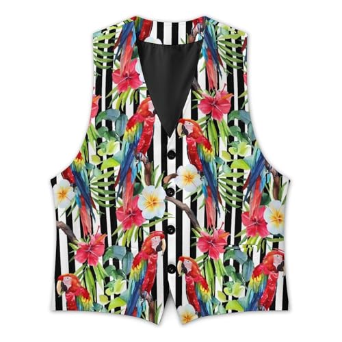 Macaw Parrot Flowers Novelty Men's Suit Vest Casual Formal Dress Vests Business Waistcoat 6