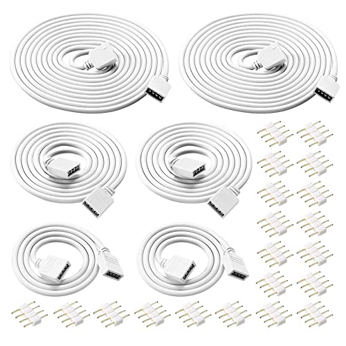 HUAZIZ 6pcs 0,5m/1m/2m Câble d'extension Bande LED RGB Rallonge de Ruban LED Extension Cable 4 Broches Extenseur Câble Stripe LED Connector, Connecteur pour SMD 5050 3528 2835 RGB LED Strip, Blanc