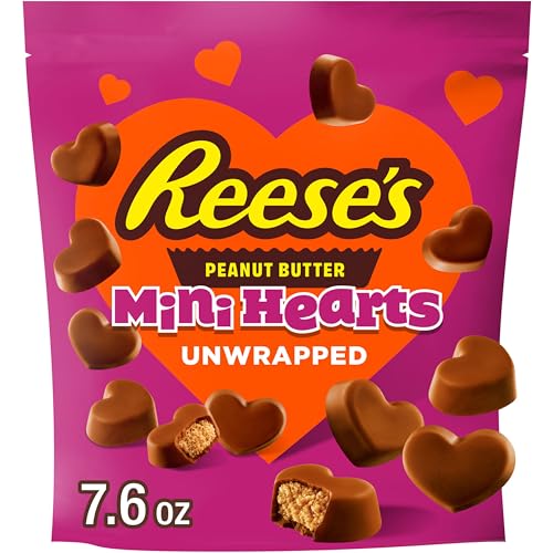 REESE'S Unwrapped Chocolate Peanut Butter Creme Mini Hearts, Valentine's Candy Bag, 7.6 oz