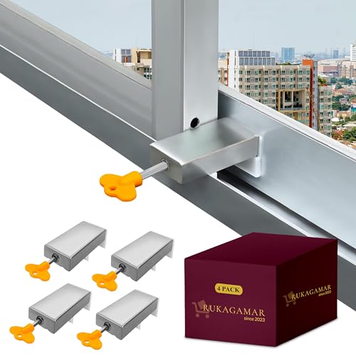 Pack de 4 Cierres de Seguridad Para Ventanas Correderas, Cierre Antirrobo Para Ventanas Correderas, Protección Infantil, Cierre de Seguridad Ajustable, Evita Aperturas No Deseadas,