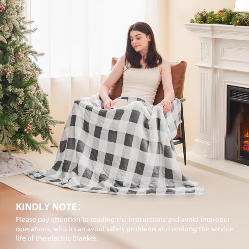 Homemate Electric Blanket Heated Throw - 50“x60“ Ultra Soft Cozy Flannel Heating Blanket with 10 Fast Heat Levels 8 Hours Auto Off Over-Heated Protection ETL Certification Keep Warm in Home Office
