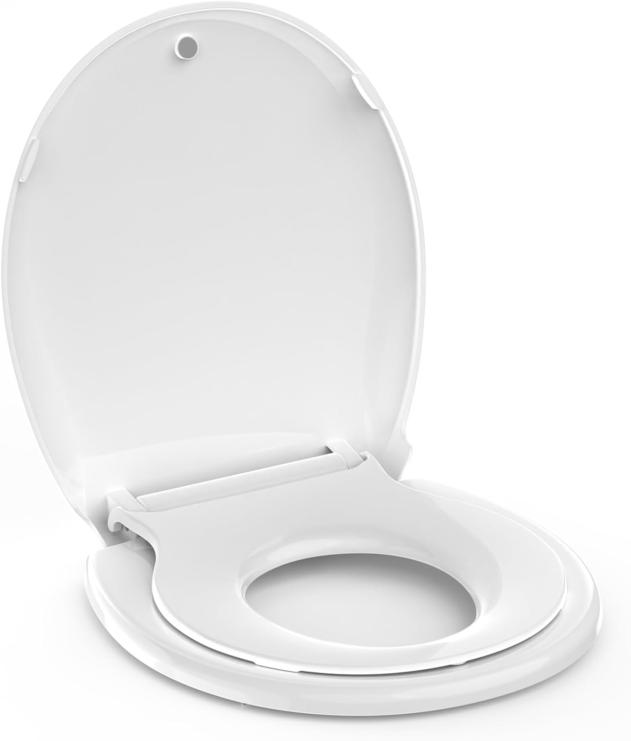 Family Cover Plate with Quick-Release, Round Toilet Seat with Built-in Toddler Seat – Slow Close for Both Child & Adult, Potty Training Seat, No Wiggle, Easy Installation – White