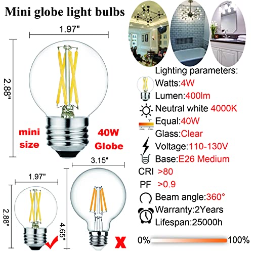 Image of LiteHistory G16.5 E26 Light Bulb,4w=Light Bulbs 40 watt,Neutral White 4000K
