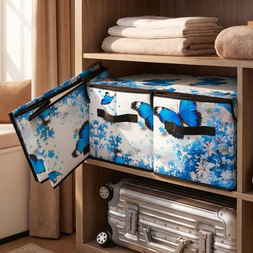 Image of Stackable Storage Bins with Lids,Closet Organizers Fabric Box for Home and Office,Blanket Clothes Organizers,Under Bed Storage Containers 3 Pack