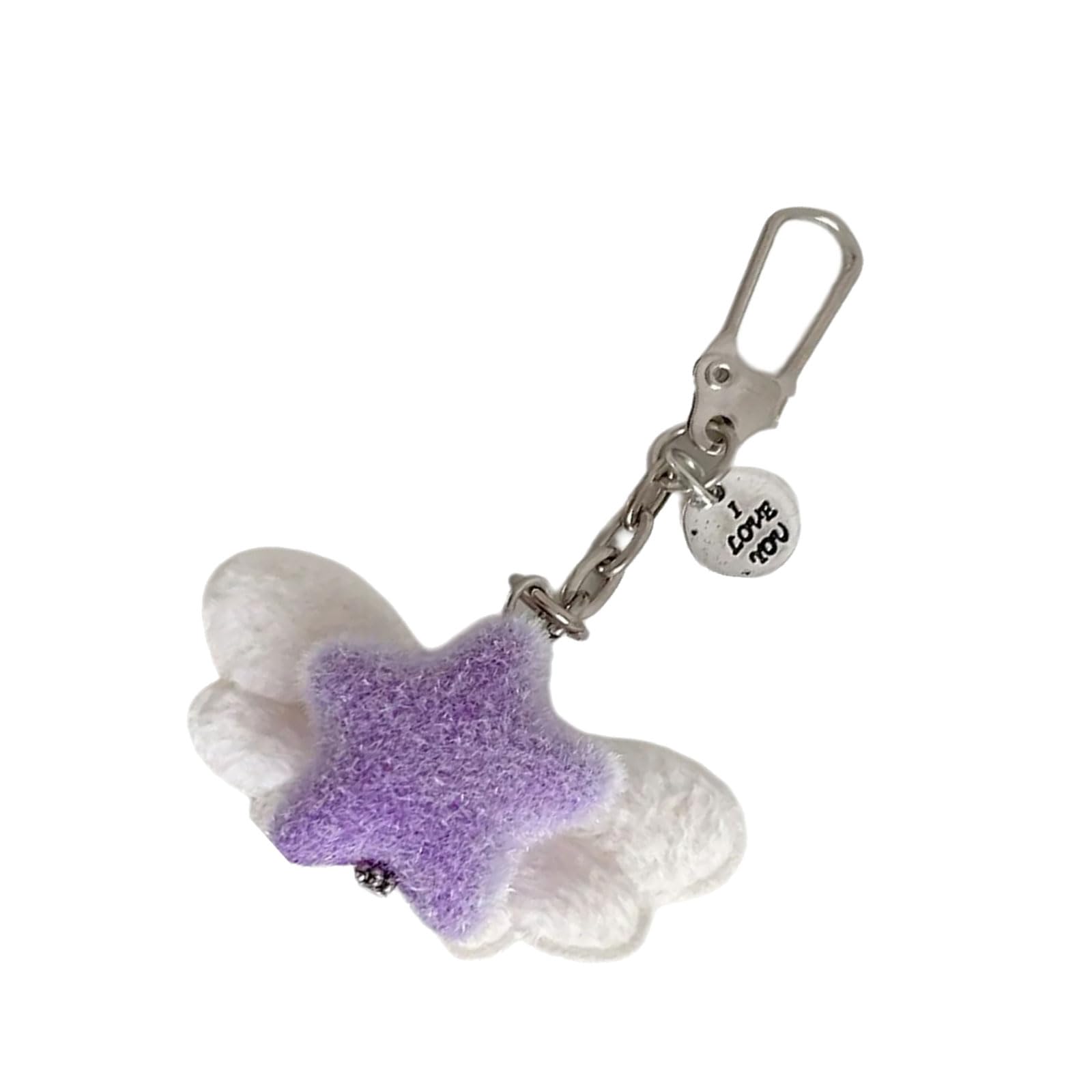APGLSXY Flocking Materials Star Keychain Fuzzy Angel Wing Ornament Stylish Practical Students Girls Friend Plush Keychain Accessory