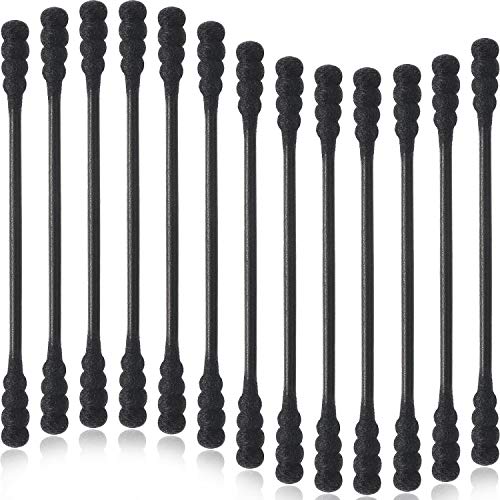 TecUnite 600 Pieces Cotton Swabs Precision Black Double Tipped Cotton Buds Cotton Tip for Cleaning Sticks (Spiral Head)