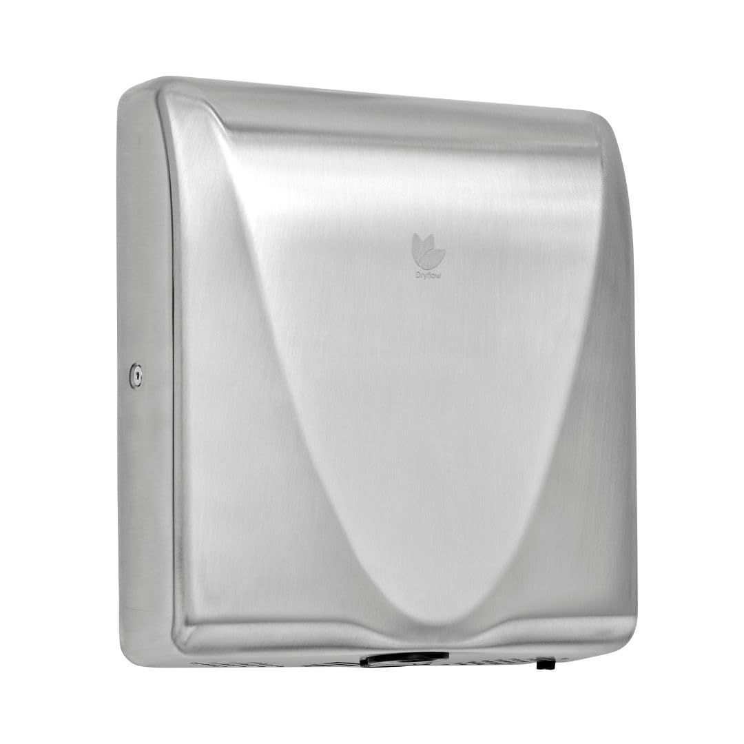 Dryflow High Speed BulletDri Slim Hand Dryer with HEPA Filter, 4 Colour Choices (White, Black, Satin, Polished). Hand Dryers for Toilets Commercial, Wall Mounted (Brushed Satin)