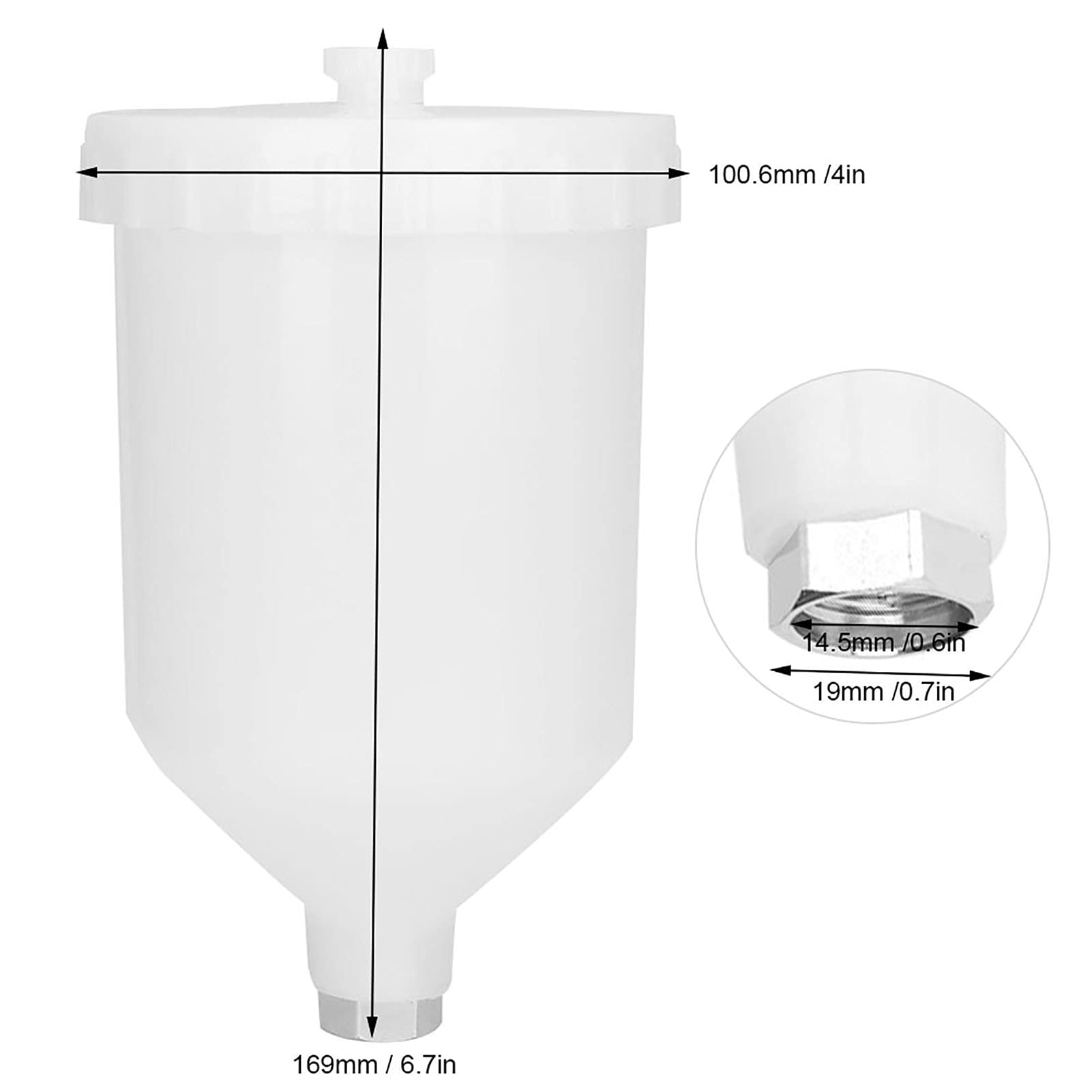 Spray Gun Cup, 600ml Spray Gun, Gravity Spray Gun, Pot Plastic Stainless Steel Threaded Connector Airbrush Plastic Paint Cup Oil Resistant Spray Gun Paint Cup Hand Tool Accessories