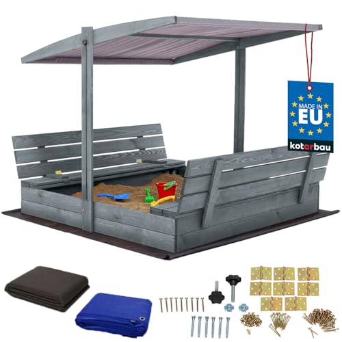 KOTARBAU® Sandkasten mit Abdeckung 140 x 140 cm Großer Grau...