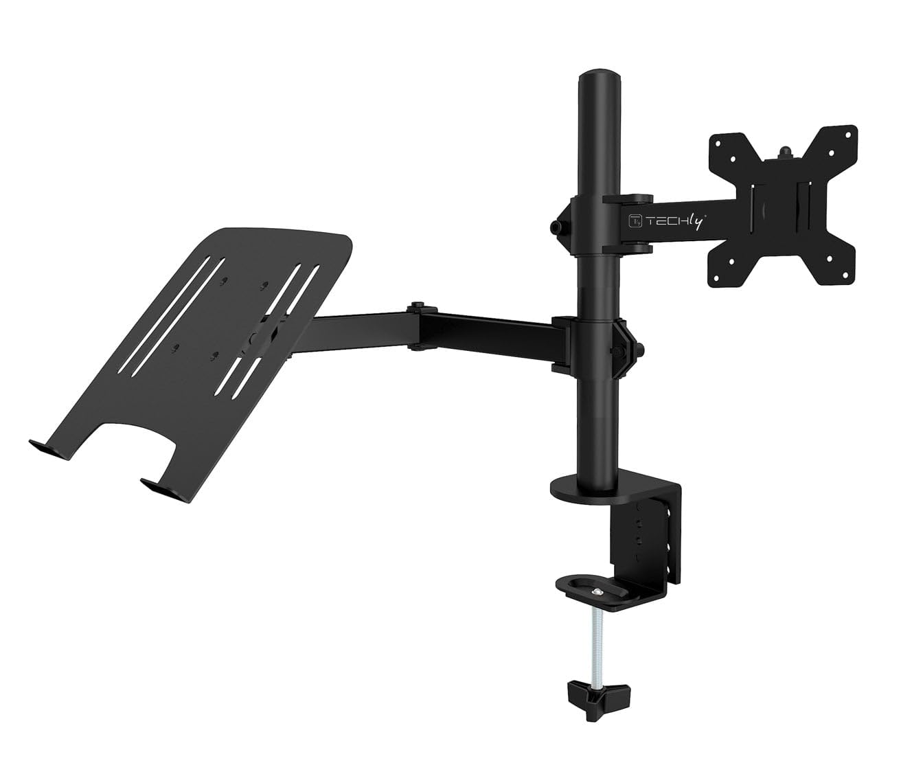 Techly 365597 Supporto da Scrivania Braccio per Monitor 13-32" e Mensola per Laptop Nero
