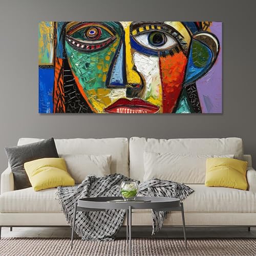 Art mural abstrait visage affiche bohème coloré géométrique salon 50x100 - 2