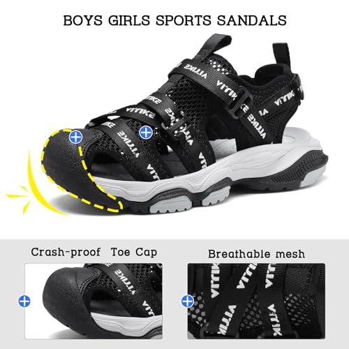 Image of JMFCHI Boys Girls Sports Sandals Summer Kids Closed Toe Outdoor Sandals Athletic Water Shoes Sandals Child Pool Beach Sandals Quick Drying Slip Resistant | Little /Big Kid,Comfortable lightweight,Non-slip soft sole,Hook-and-loop closure,Easy wear,Anti-collision toe,Daily casual