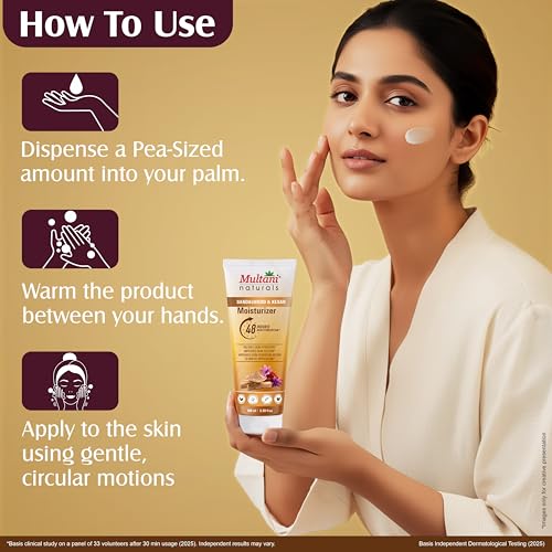 Image of Multani Naturals Moisturizer Sandalwood & Kesar (100 ml) | Face & Body | 48Hr Hydration | Dermatologically Tested | Instant Skin Hydration | Smooth, Soft & Healthy Skin | All Skin Types