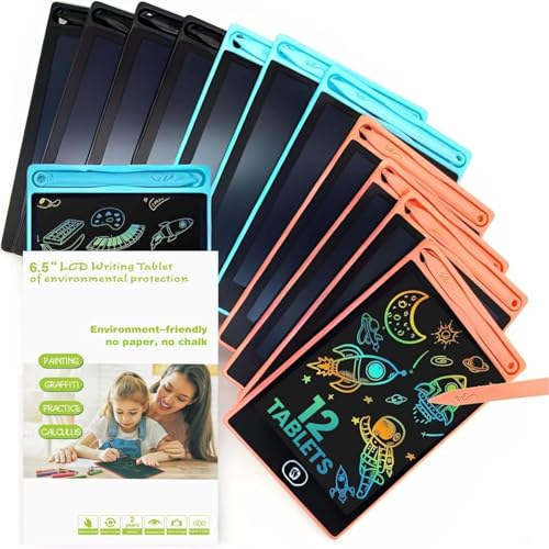 Riff Ruffle Goodie Gifts LCD Writing Tablet for Kids - 12-Pack Writing Tablets, 6.5 Doodle Board, One-Click Erasure, Easy to Use Drawing Board - LCD Tablet Writing Board Gifts, Kids Drawing Pad Toys