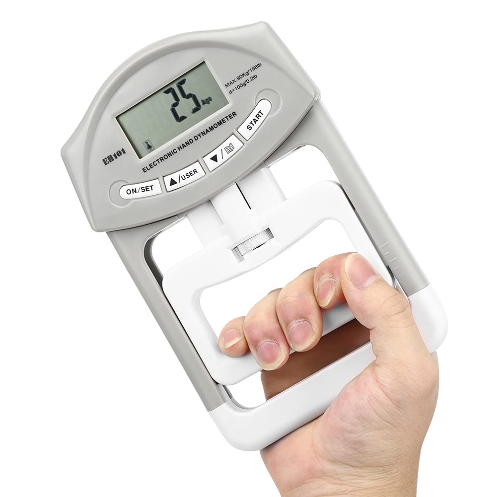 Dinamómetro de Fuerza Electrónico Probador de Fuerza Agarre Manual Medidor Agarre Dinamómetro Mano Digital LCD Grande Registros Memoria Ajustables con