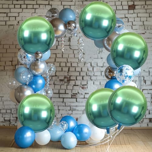 Image of Round 4D Green Mylar Balloons - 22 Inch, 6 Pack | Metallic Green Balloons for Halloween Decorations