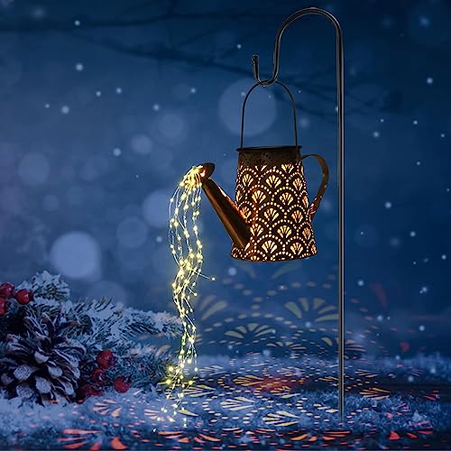 GuKKK Solar Gießkanne mit Solarlampen für Außen, Solarlampen für Außen Garten LED Lichter, Solar Gartendeko Modern Stil, Solar Lichterketten Aussen, Star Shower Garten Leuchten mit Halterung (Fächer)